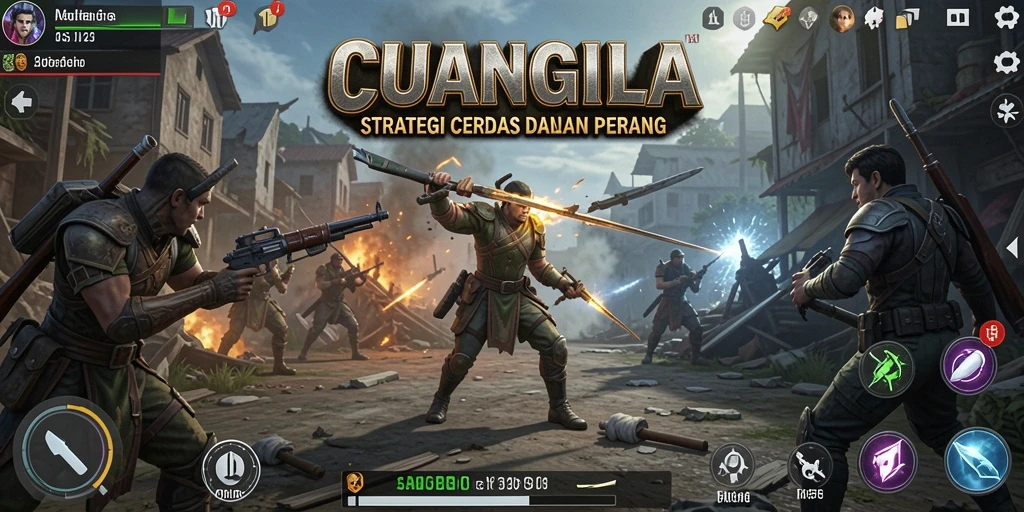 Screenshot utama CUANGILA menampilkan pertempuran strategi yang intens.