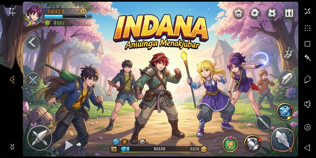 Screenshot utama INDAAA menampilkan aksi seru karakter Anime dalam pertempuran.