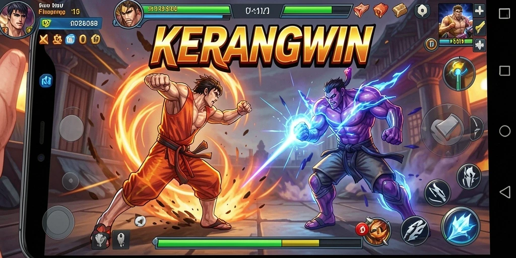 Tangkapan layar permainan KERANGWIN menampilkan aksi pertarungan yang intens.