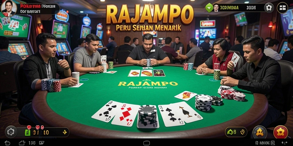 Screenshot gameplay RAJAMPO dengan tampilan meja poker yang seru.
