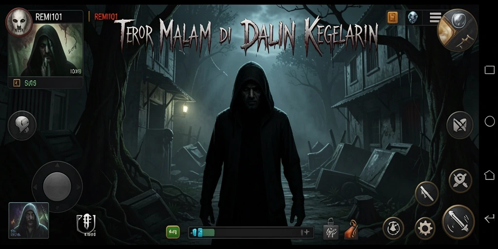 Screenshot gameplay REMI101 menunjukkan suasana horror yang mencekam.