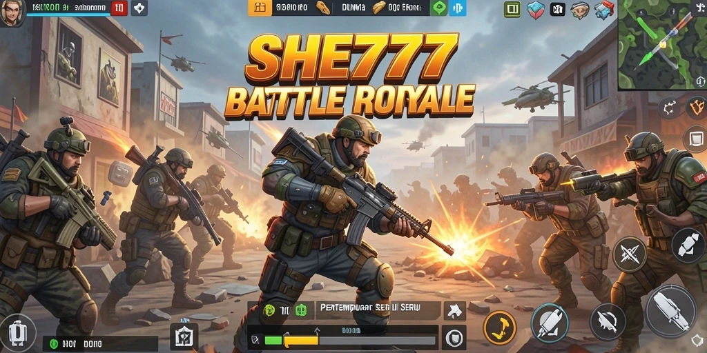 Tampilan seru dari gameplay SHE777 dalam pertempuran Battle Royale.